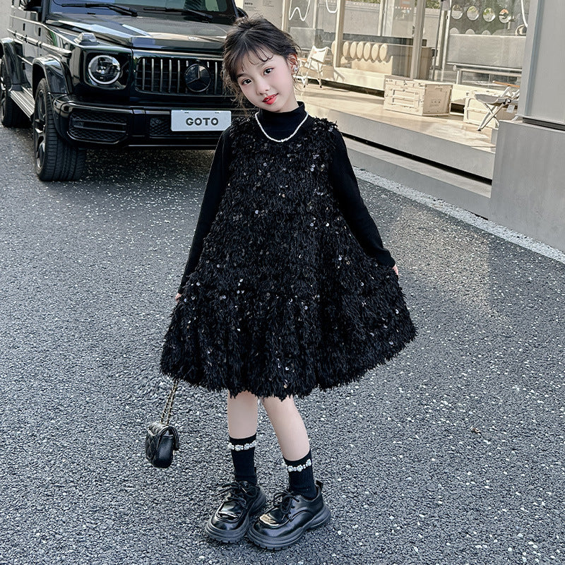 Wholesale Children's Velvet Sequin Tassel Dress